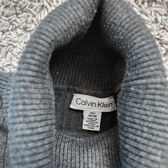 Calvin Klein Grey Ribbed Turtleneck Sweater with Button Sleeves - Picture 7 of 7